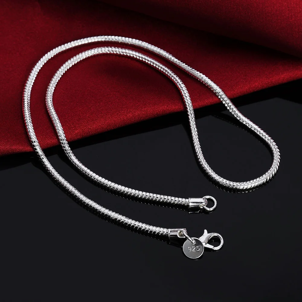 40-75 cm Plata de Ley 925 1 MM/2 MM/3 MM collar de cadena de serpiente sólida para hombres mujeres joyería de moda para colgante envío gratis - Imagen 3
