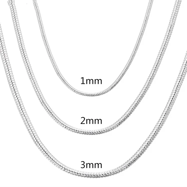 40-75 cm Plata de Ley 925 1 MM/2 MM/3 MM collar de cadena de serpiente sólida para hombres mujeres joyería de moda para colgante envío gratis - Imagen 2