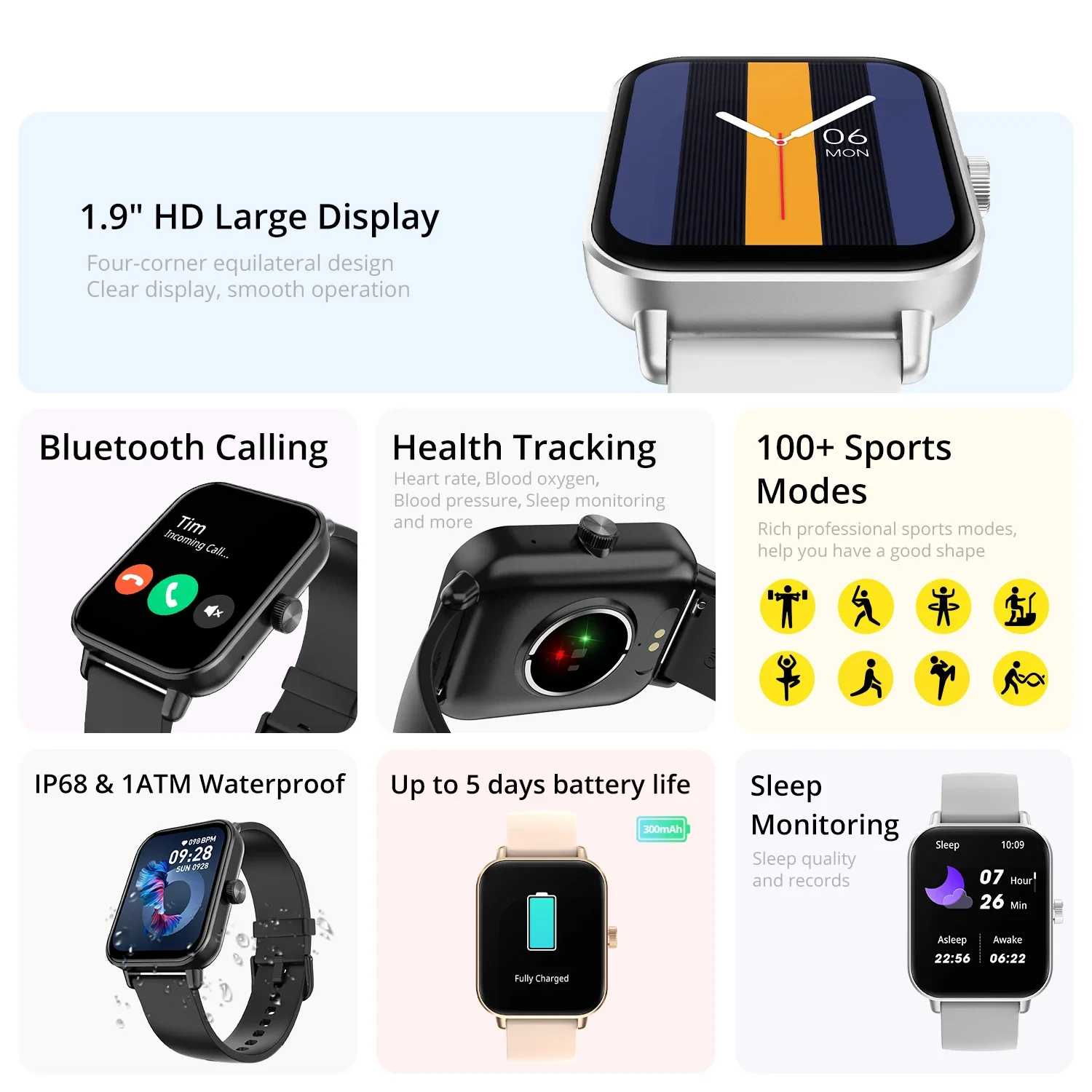 Reloj inteligente COLMI P81 con llamadas de voz, pantalla Ultra de 1,9 pulgadas, Monitor de salud 24H, más de 100 modos deportivos, reloj inteligente Bluetooth para hombres y mujeres - Imagen 3