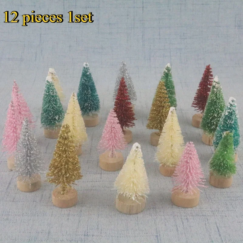 Figuras en miniatura de árbol de Navidad Artificial, suministros para manualidades, fiesta de Navidad, oficina, escritorio, árbol de Navidad decorativo para el hogar, 12 Uds. - Imagen 5