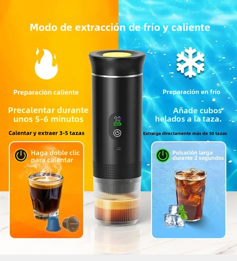 Cafetera eléctrica portátil inalámbrica DENOKIN para coche y camping, con depósito de agua de 80 ml, pantalla digital, 3 en 1, para cápsulas de café en polvo y viajes. - Imagen 7