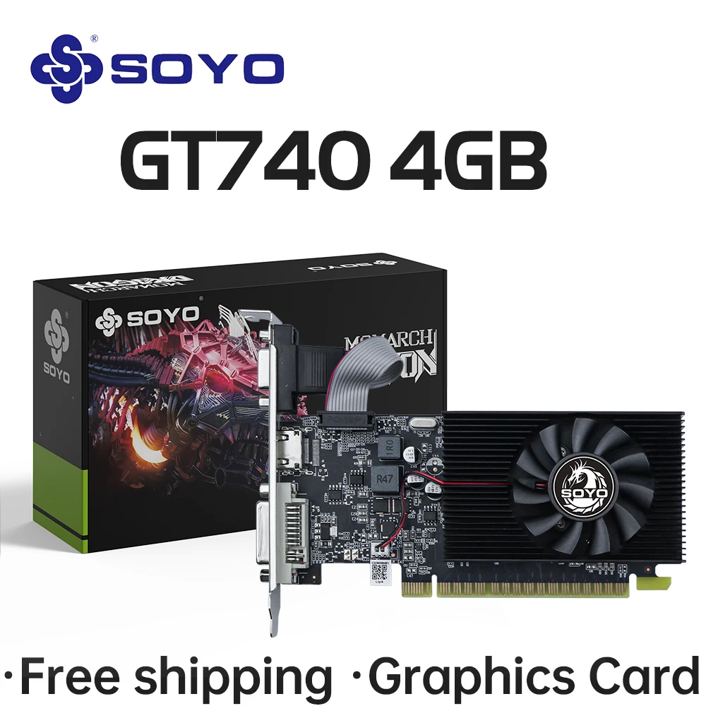 Tarjetas gráficas SOYO NVIDIA GT740 4G GDDR3 tarjeta de vídeo de 128 bits HDMI + DP + DVI para componentes de ordenador de juegos de escritorio GPU GT 740