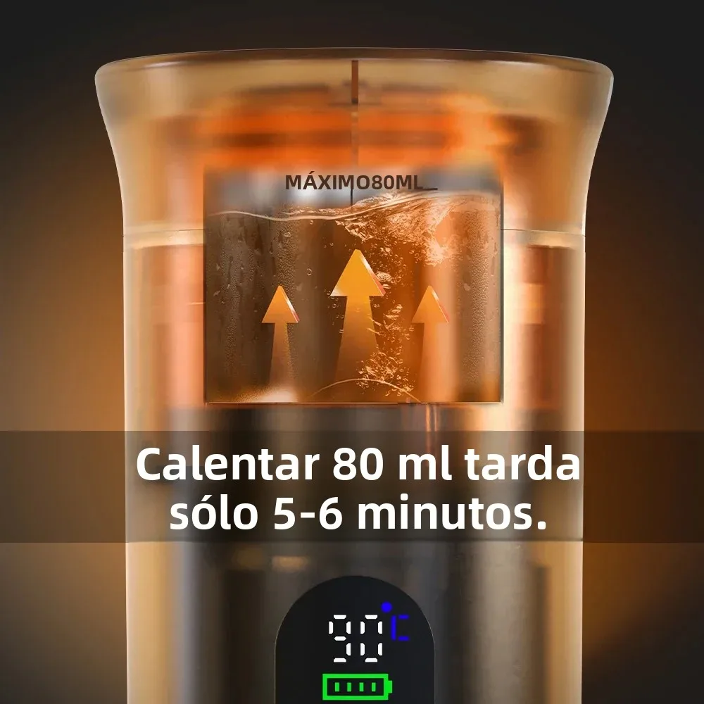 Cafetera eléctrica portátil inalámbrica DENOKIN para coche y camping, con depósito de agua de 80 ml, pantalla digital, 3 en 1, para cápsulas de café en polvo y viajes. - Imagen 4