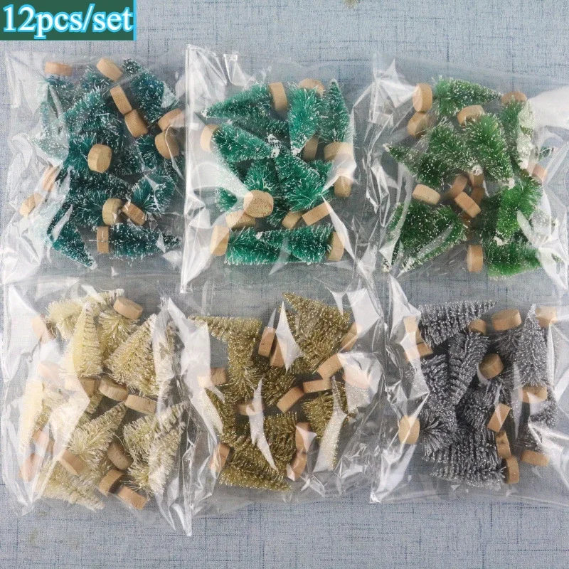Figuras en miniatura de árbol de Navidad Artificial, suministros para manualidades, fiesta de Navidad, oficina, escritorio, árbol de Navidad decorativo para el hogar, 12 Uds. - Imagen 2