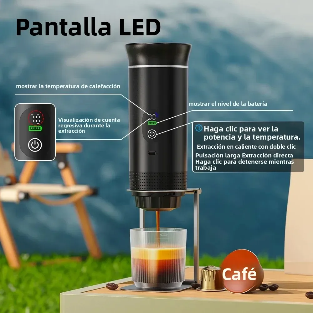 Cafetera eléctrica portátil inalámbrica DENOKIN para coche y camping, con depósito de agua de 80 ml, pantalla digital, 3 en 1, para cápsulas de café en polvo y viajes. - Imagen 3