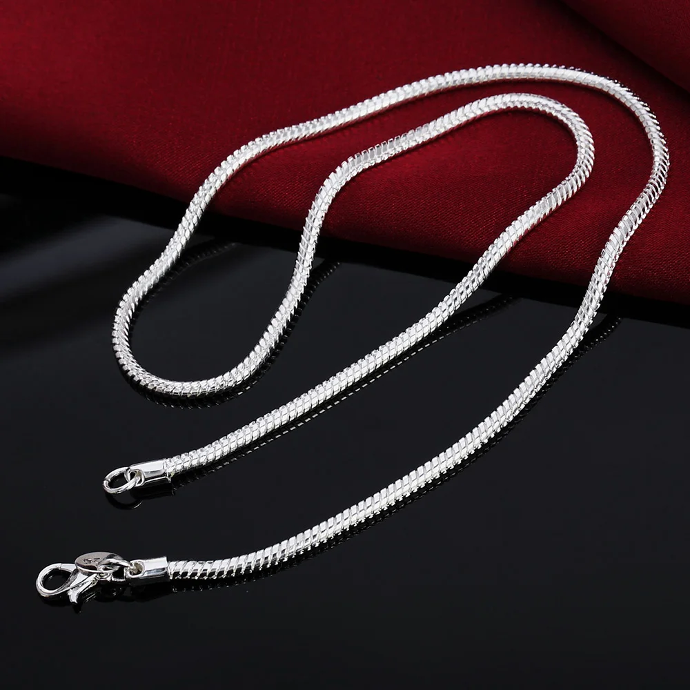 40-75 cm Plata de Ley 925 1 MM/2 MM/3 MM collar de cadena de serpiente sólida para hombres mujeres joyería de moda para colgante envío gratis - Imagen 4