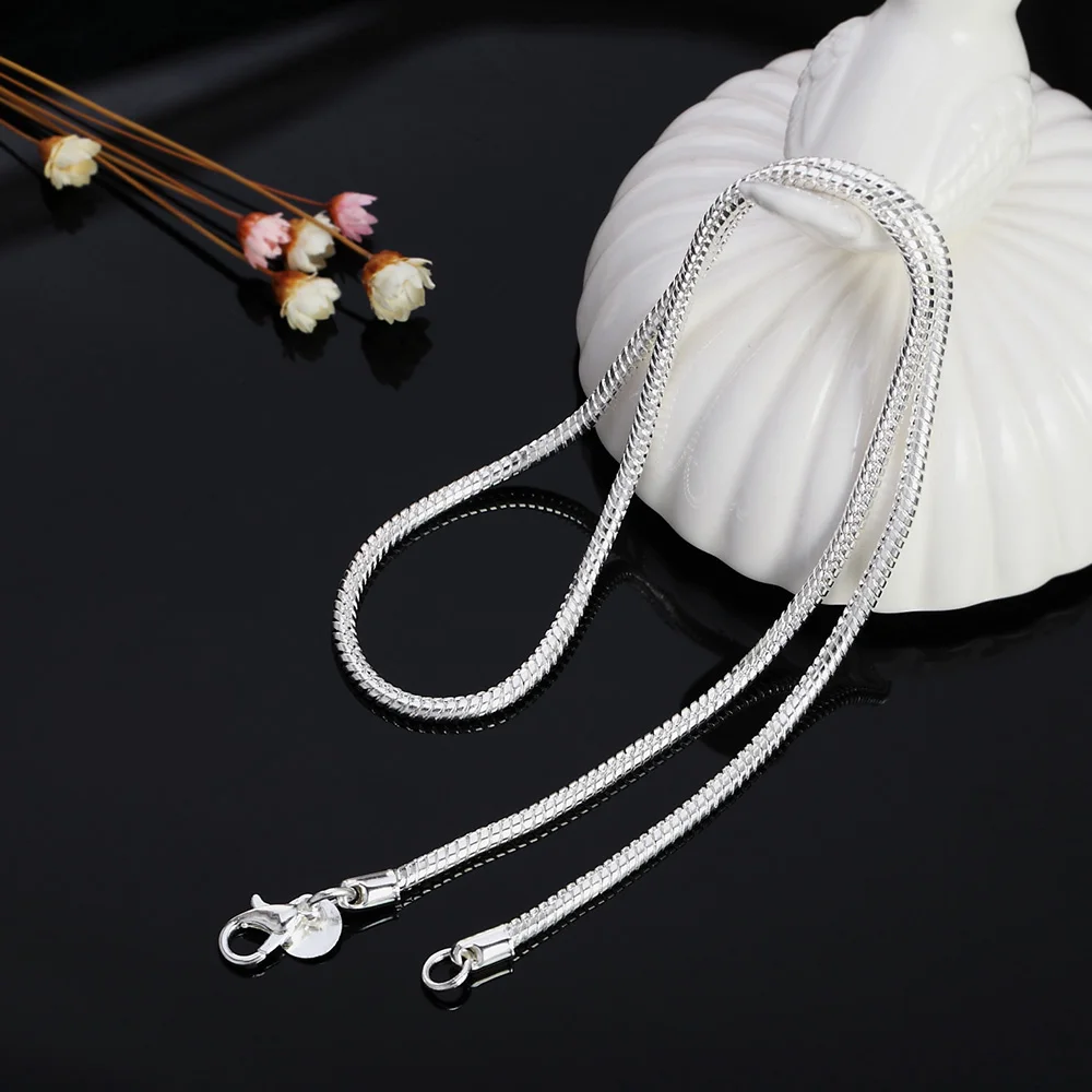 40-75 cm Plata de Ley 925 1 MM/2 MM/3 MM collar de cadena de serpiente sólida para hombres mujeres joyería de moda para colgante envío gratis - Imagen 5