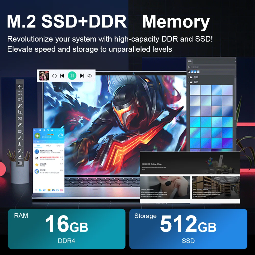 PC portátil Intel de 15,6 pulgadas, portátil ultradelgado Intel Celeron N4000, 16GB de RAM, 1TB, 2TB SSD, ordenador de estudio de oficina, PC Windows 11 Pro - Imagen 6