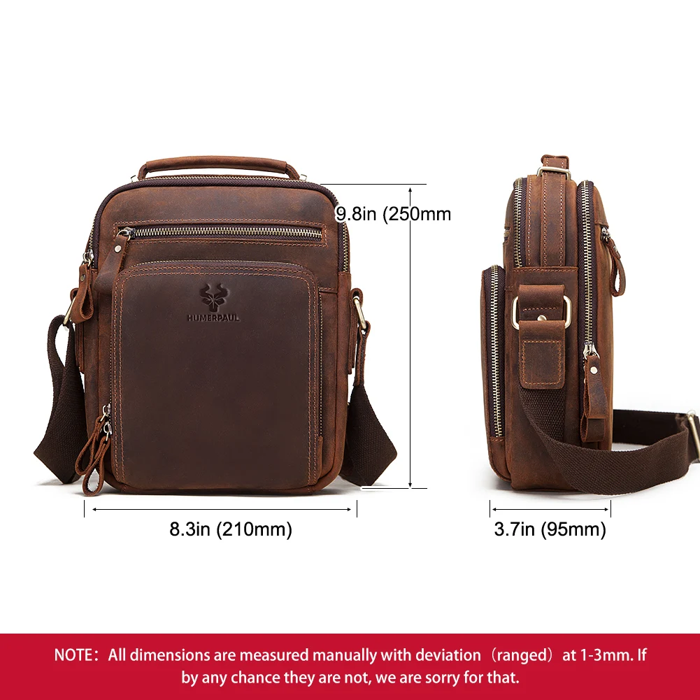 HUMERPAUL, Bolso de hombro de cuero genuino para Hombre, bolsos cruzados Vintage, Bolso de mano de mensajero para hombre de gran capacidad, Bolso de viaje para Hombres - Imagen 5