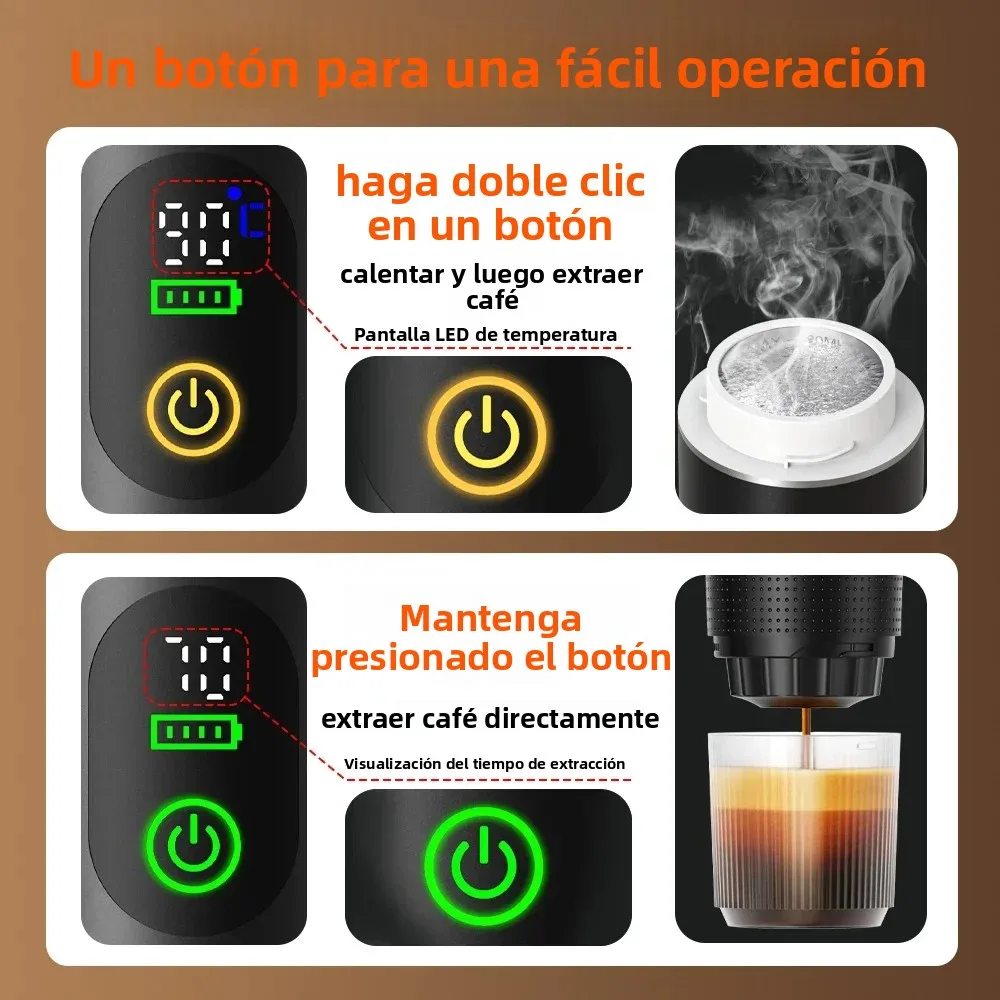 Cafetera eléctrica portátil inalámbrica DENOKIN para coche y camping, con depósito de agua de 80 ml, pantalla digital, 3 en 1, para cápsulas de café en polvo y viajes. - Imagen 5