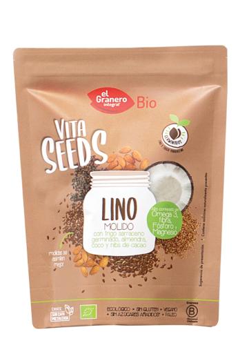 VITASEEDS LINO MOLIDO CON TRIGO SARRACENO, NIBS DE CACAO Y ALMENDRAS BIO, 200 g - Imagen 2